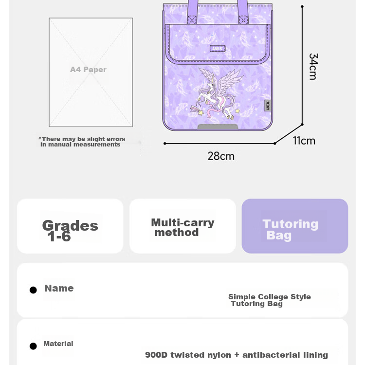 UEK Elementary School Tutoring Bag, Portable Children's Handbag, Cute After-School Bag, Crossbody Bag, Art Bag, Unicor 18
