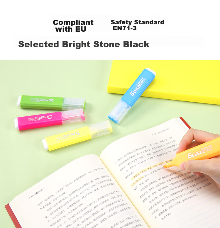 COMIX 6-Color Highlighters with Axe-Shaped Tips, Mixed Colors, 6 Marking Pens for Students' Key Points, Office Use, Study, Water-Based EHP02 Back-To Essential Colorful Markers for Students 4