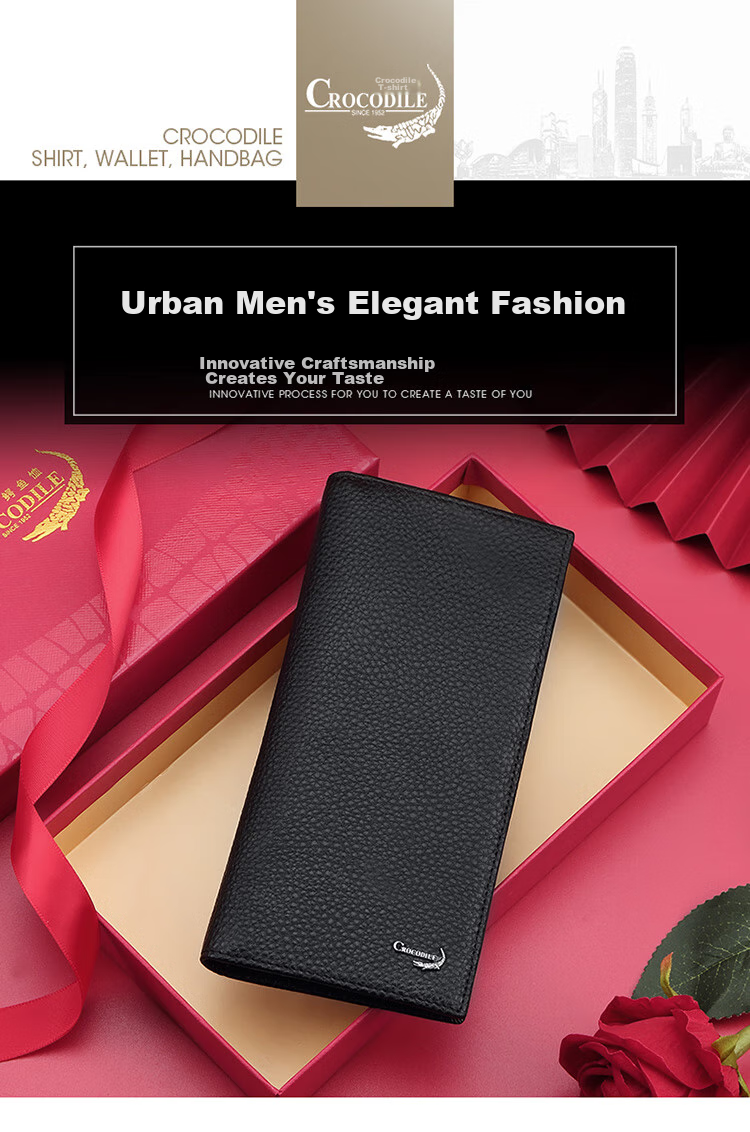 CROCODILE Top-Grain Leather Crocodile Pattern Stylish Men's Long Wallet Vertical Style Billfold Men's Birthday Gift for Boyfriend CT090 1