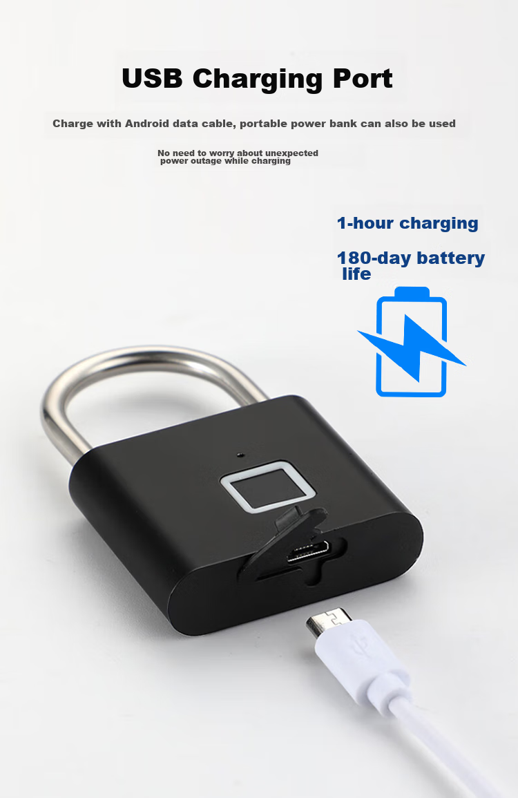 GSON GSON Smart Fingerprint Padlock for Warehouse, Dormitory, Courtyard Gate, Security Anti-Theft Anti-Freezing Electronic Lock 6