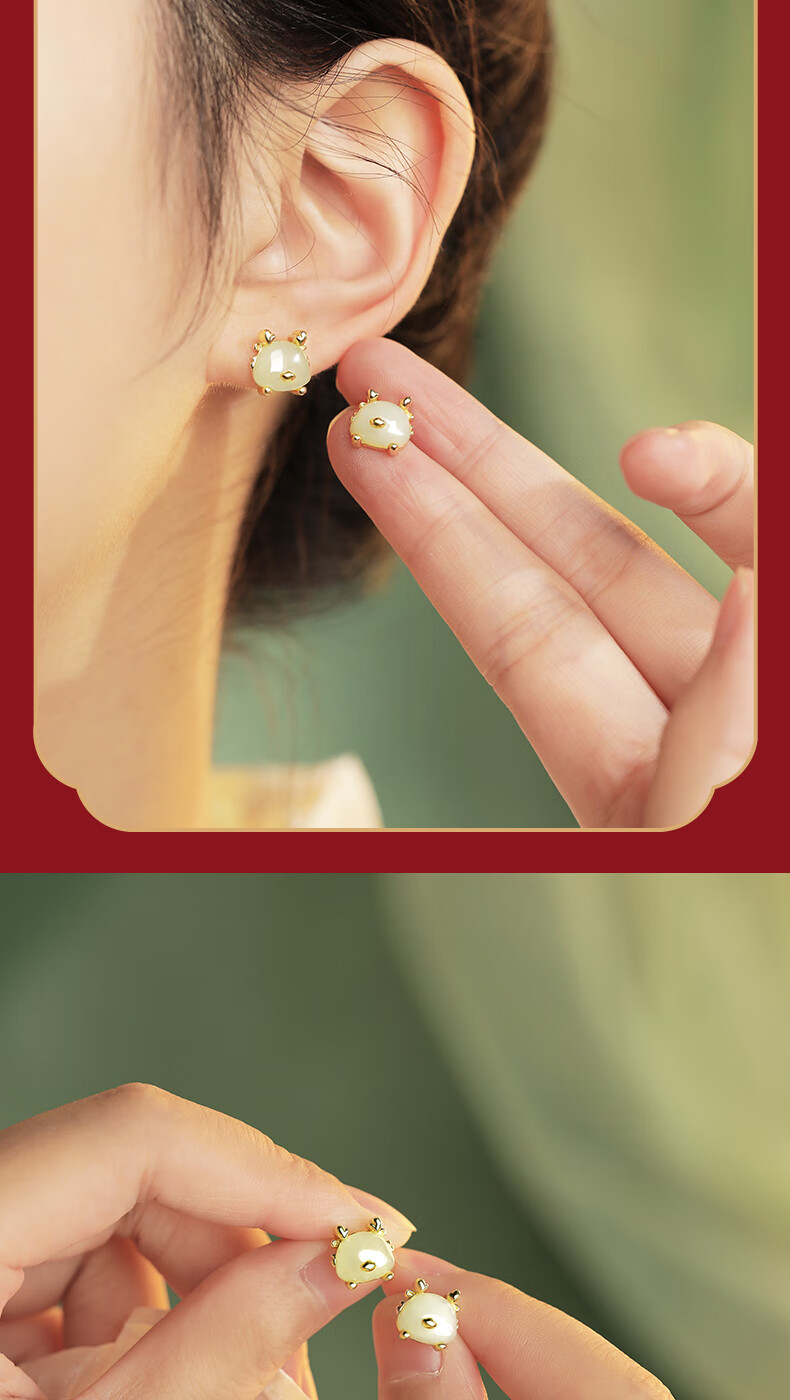 MANHE S925 Silver And Hetian Jade Earrings for Women, Zodiac Year Dragon Year Birthday Gift for Wife Or Girlfriend 12