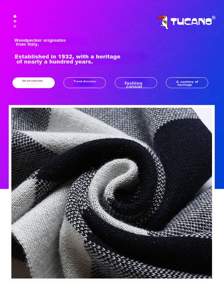 TUCANO Pure Wool Scarf for Men, Winter High-End Neck Warmer, Luxurious Gift for Men And Fathers, New Year Birthday Gift Box 2