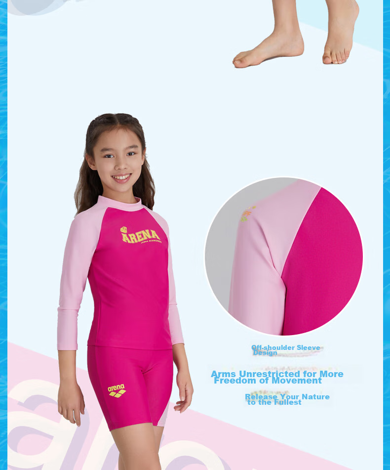 Arena Children's Long-Sleeve Knee-Length Two-Piece Swimsuit Set, Sun Protection, Quick-Drying, Playful Printed Design, Easy to Put on And Take Off, Training Casual Swimwear 4