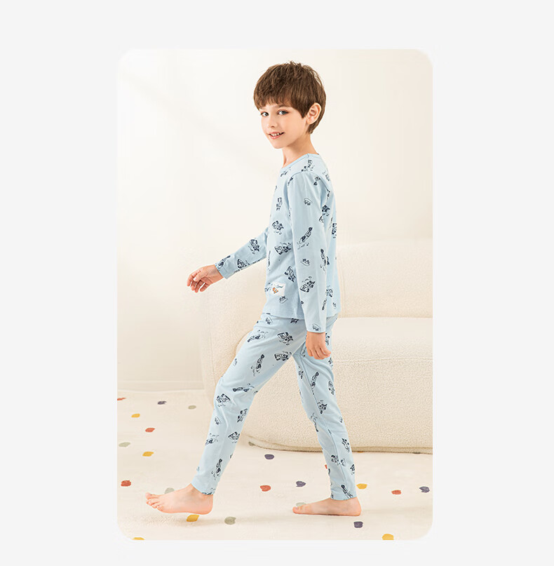 YING BO LUN Pure Cotton Children's Thermal Underwear Autumn And Winter Pajamas Thin School Uniform Essential 81072 Khaki 120 38
