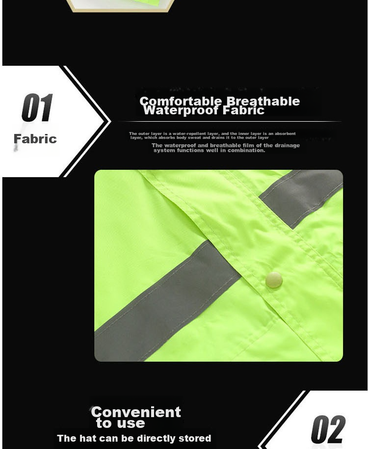 Minggu Reflective Raincoat And Pants Set, Storm-Proof, Flood Prevention, Cold-Resistant, Two-Piece Rainwear, Fluorescent Green, XL, CW344023 11