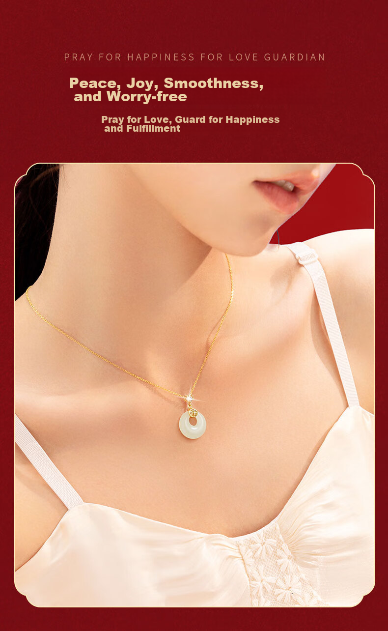 Zhenshangyin China Gold Peace Buckle Silver Necklace for Women, Hetian Jade 2026 New Mid-Autumn Festival Birthday Gift for Girlfriend with Zirco 3