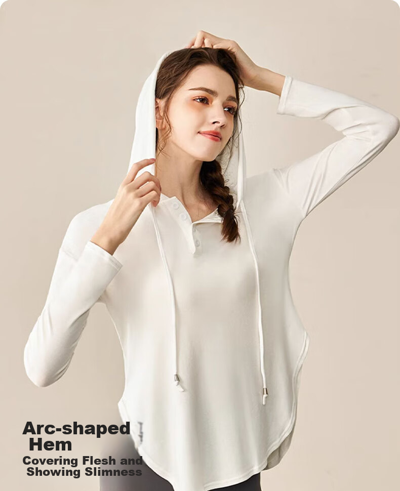 XUEXIMAN Yoga Wear Sports Top for Women, Loose-Fitting Elegant Quick-Dry Long Sleeve Outer Wear Casual Jacket, Hooded Pilates Fitness Clothing 1