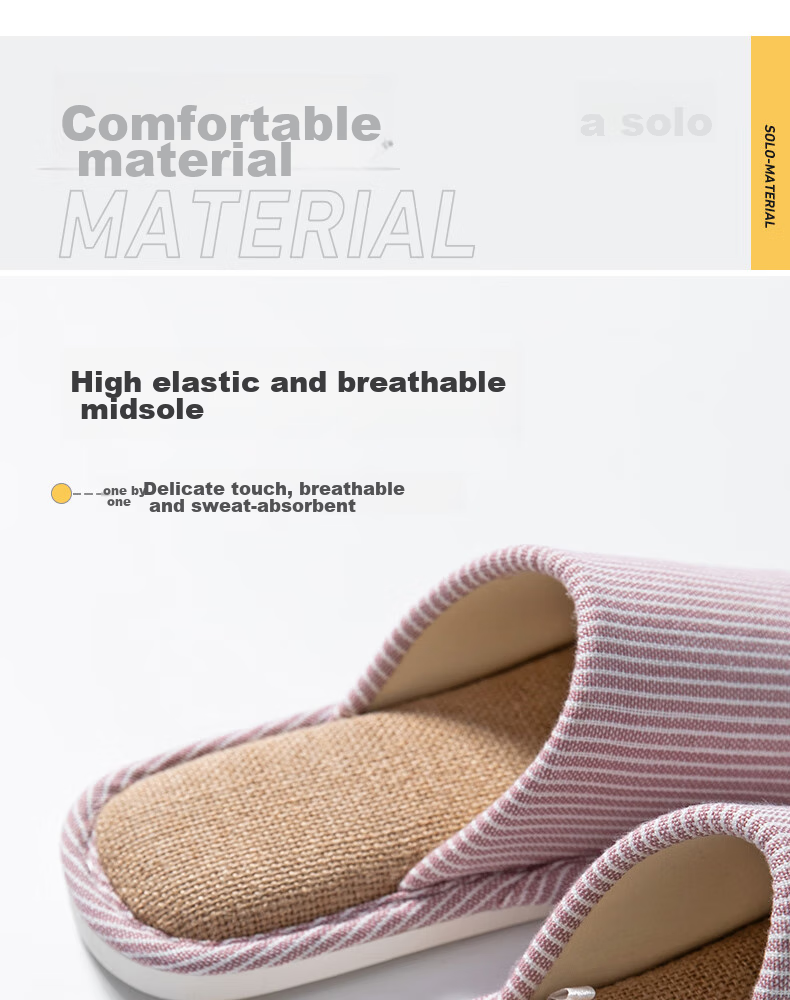 GUOLUOFEI Japanese-Style Linen Slippers for Men, Home Cotton And Linen Casual Couple Slippers for All Seasons, Khaki Color, Size 40-41 5