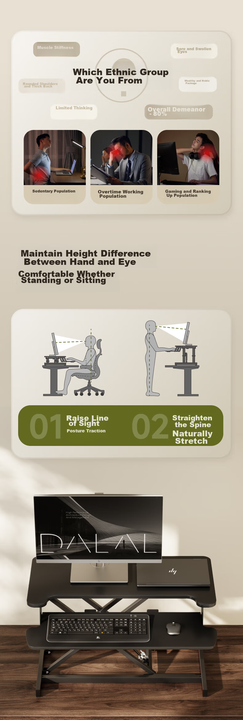Brateck North Arc Height Adjustable Desk Computer Desk, Standing Office Work Height Adjustable Table, Standing Computer Height Adjustable Stand D430 3