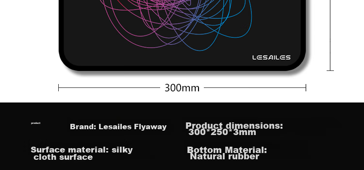 LESAILES Black Gaming Mouse Pad with Lines, Medium Size with Locked Edges, Computer Keyboard Desk Mat, Easy to Clean, 300*250*3mm 6
