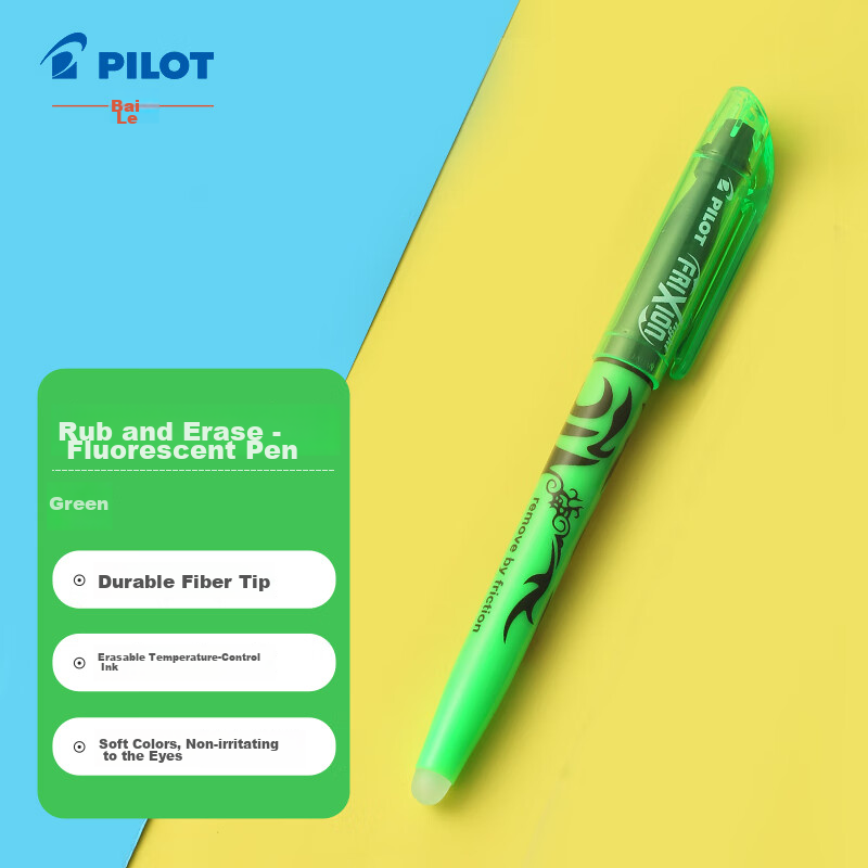 PILOT Erasable Highlighter, Natural Color Series, Colorful Frixion Marker, Highlighter, Emphasis Pen, Student Use, Non-Bleeding Marker Pen, Stationery SW-FL Diagonal Tip, Green Single Pe
