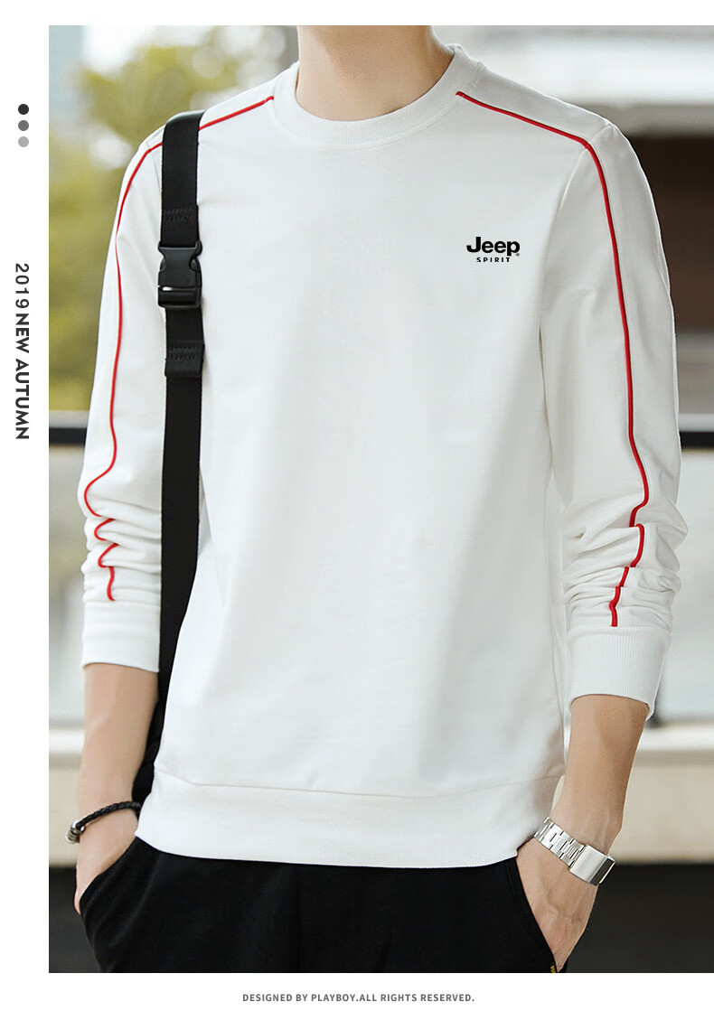 JEEP SPIRIT Men's Sweatshirt, Spring And Autumn Long-Sleeve T-Shirt, Outdoor Casual Versatile Round Neck for Young And Middle-Aged, Black, XL 12