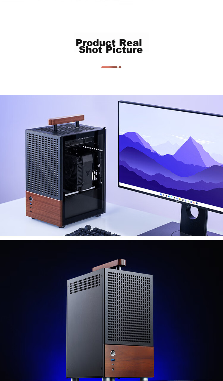 JONSBO T6 Black ITX Laptop Case (3mm Aluminum Alloy Shell, 8mm North American Black Walnut Wood, ITX Form Factor, Mini Size) 14