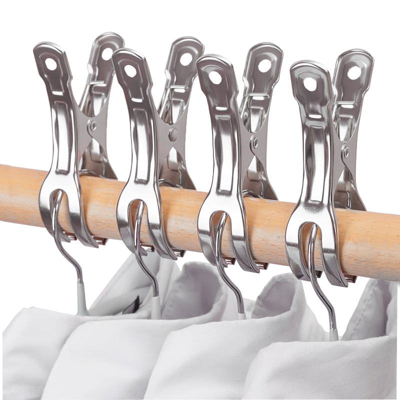 Bingyou Stainless Steel Large Clips, Pack of 10, Clothes Hangers for Drying Clothes, Quilts, Bedsheets, Extra Large Windproof Clothes Drying Rack