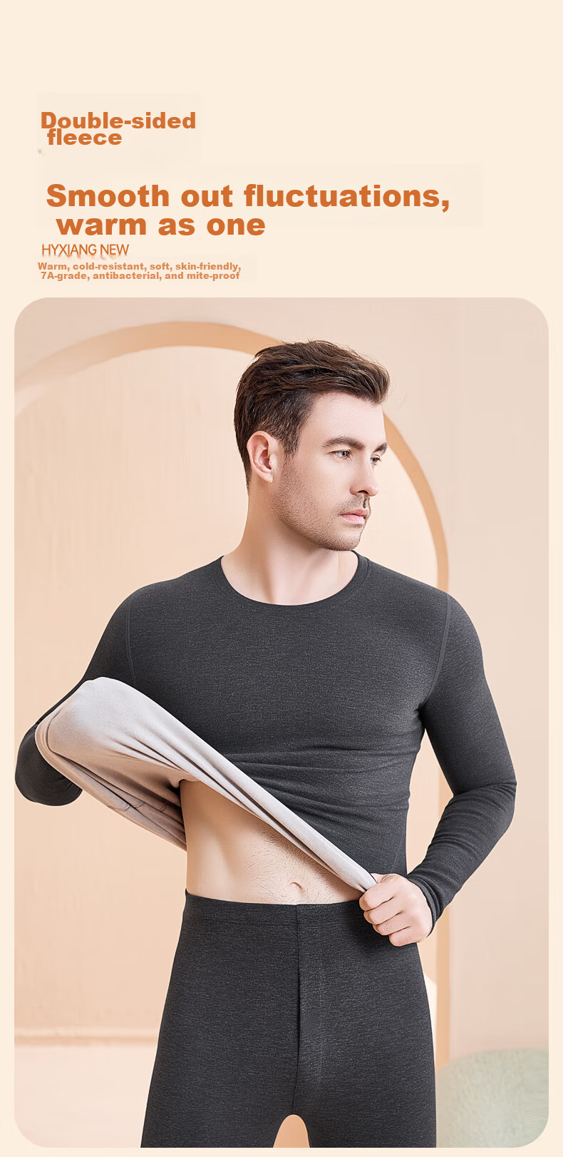 Hengyuanxiang [Cashmere Silk] Autumn And Winter 10A Grade Antibacterial Anti-Mite Thermal Underwear Men's Autumn Top And Pants Set, Black 26