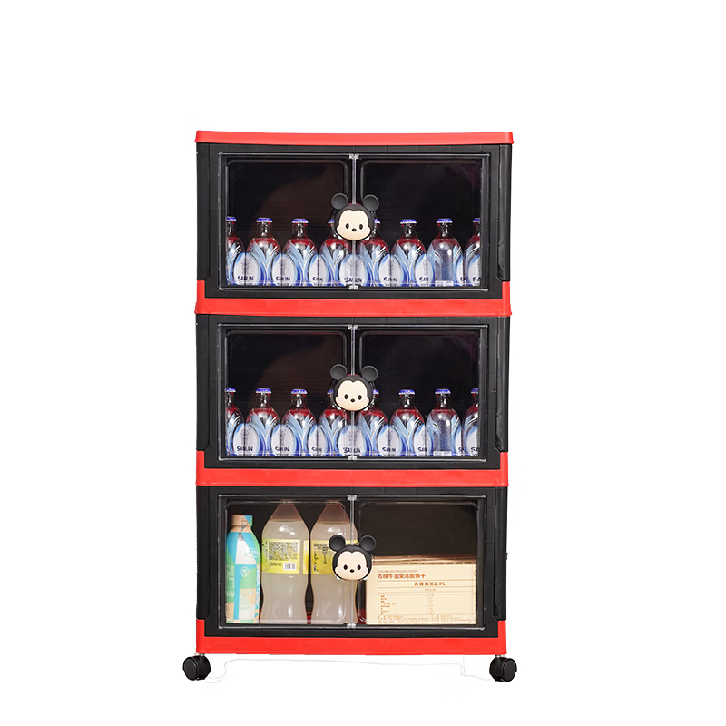 QDZX Folding Storage Cabinet, Plastic Household Clothes Organizer, Modular Micky 3-Tier Storage Unit 1