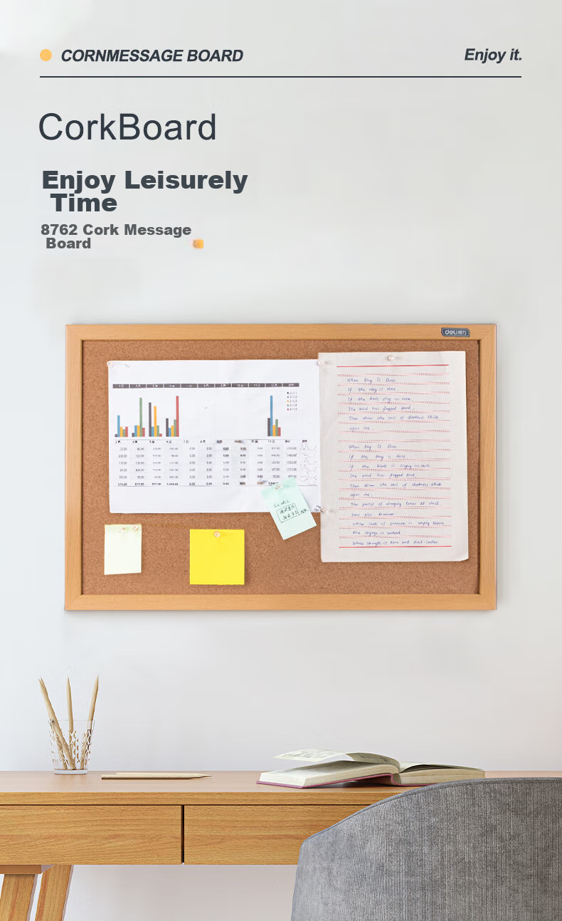Deli 40*60cm Whiteboard Cork Board Wall/Message Board/Home Memo Board/Photo Wall Board Home Dormitory Message Board (Wood Frame, Pin Message) 8762 1