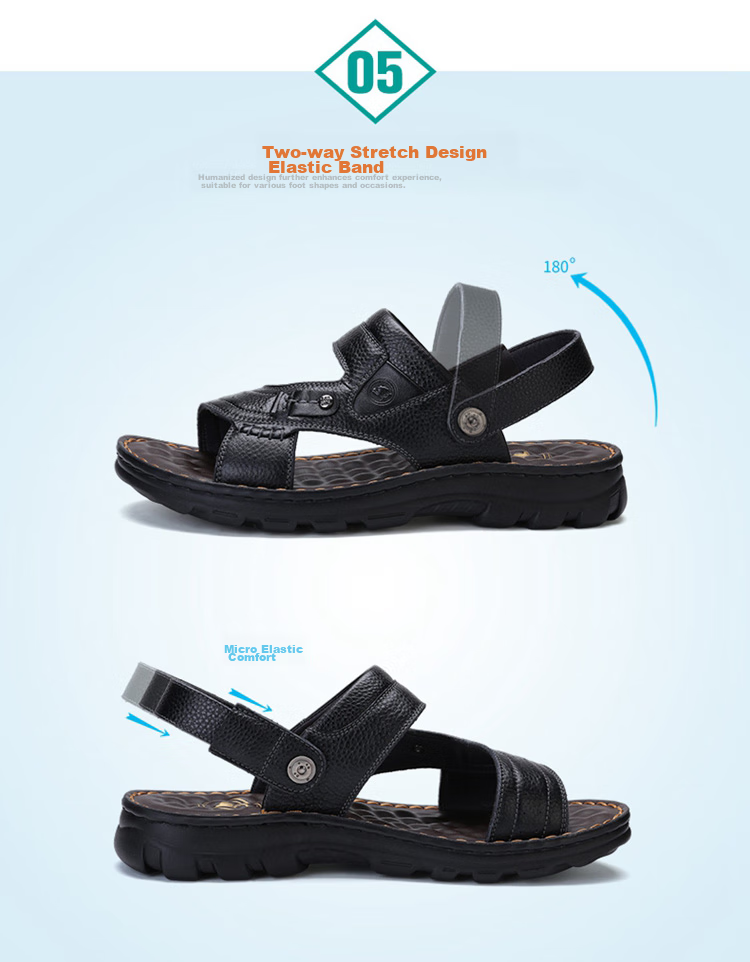 CAMEL Brand Men's Casual Slippers, Genuine Leather Sandals, Cowhide Breathable Wear-Resistant Beach Shoes, W822287612, Brown, Size 40 8