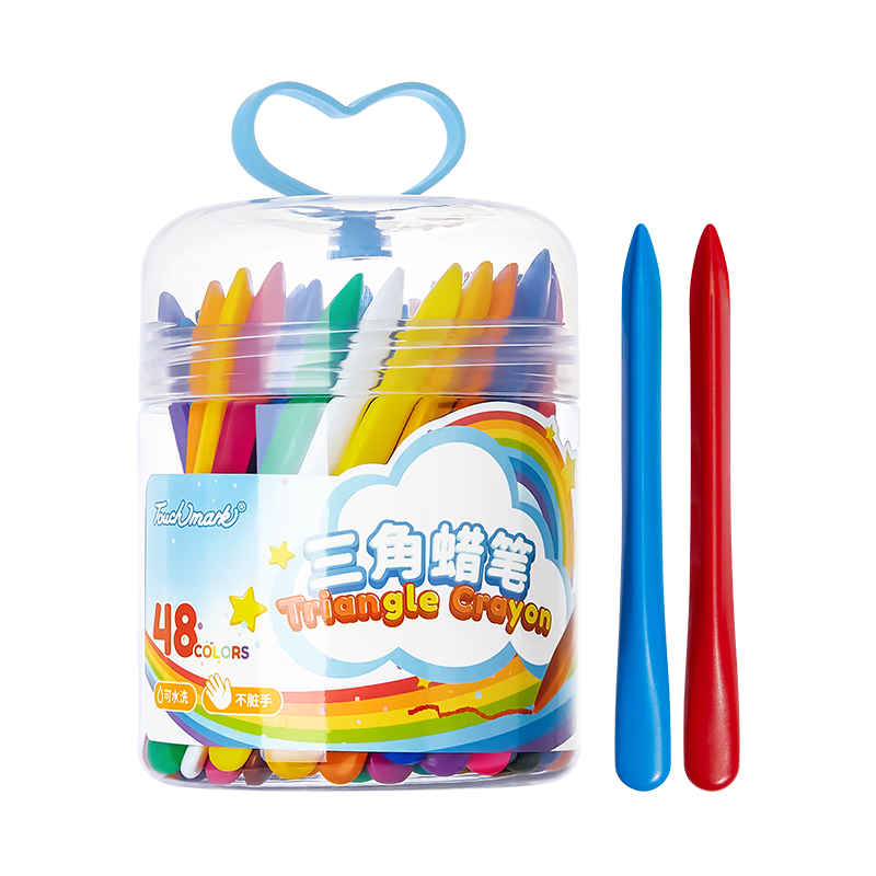 Touch Mark Triangular Handle Non-Staining Crayons, 48 Colors, Children's Non-Toxic Oil Pastels, Washable, Portable, Easy-Grip Drawing Pencils, Coloring Pens, Doodle Markers Set, Art Education Tools