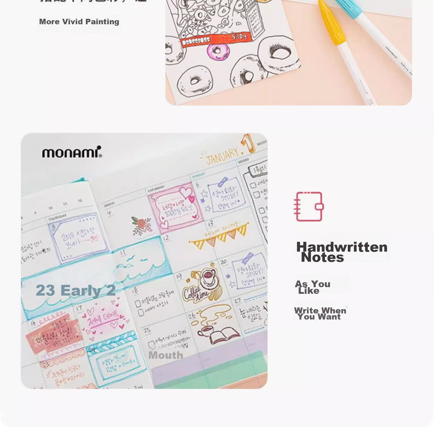 Monami New P3000 Fiber Pen, Water-Based Pen, Colorful Gel Pen, Watercolor Pen, Outlining Pen, Journal Pen, 6-Color Set - Garden Series 04009Z06-G Watercolor Pe 13