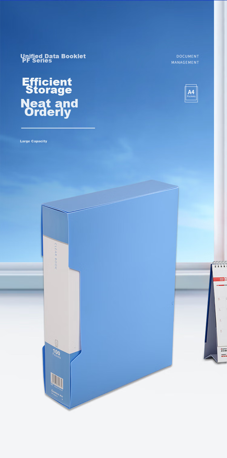 COMIX 100-Page Folder, Sheet Protector File Folder, A4 Document Folder with Insert Pockets, Loose-Leaf Binder, with Cover, Blue EA0100 1