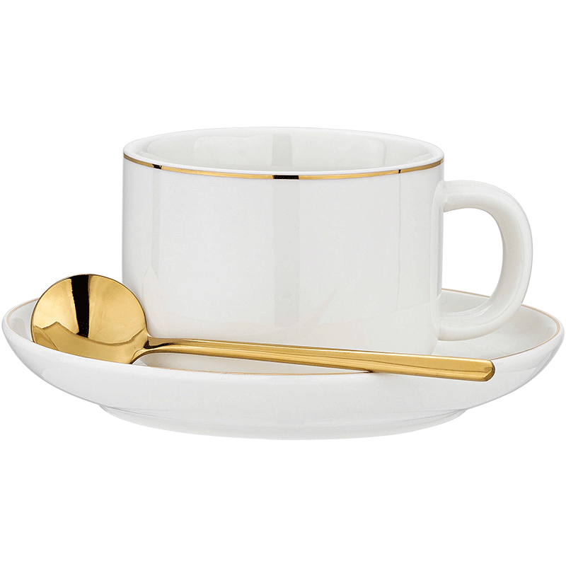 Youlaifu Coffee Cup Set, Gold-Rimmed White Light Luxury, 220ml Teacup, Ceramic European-Style Coffee Cup, Office Use