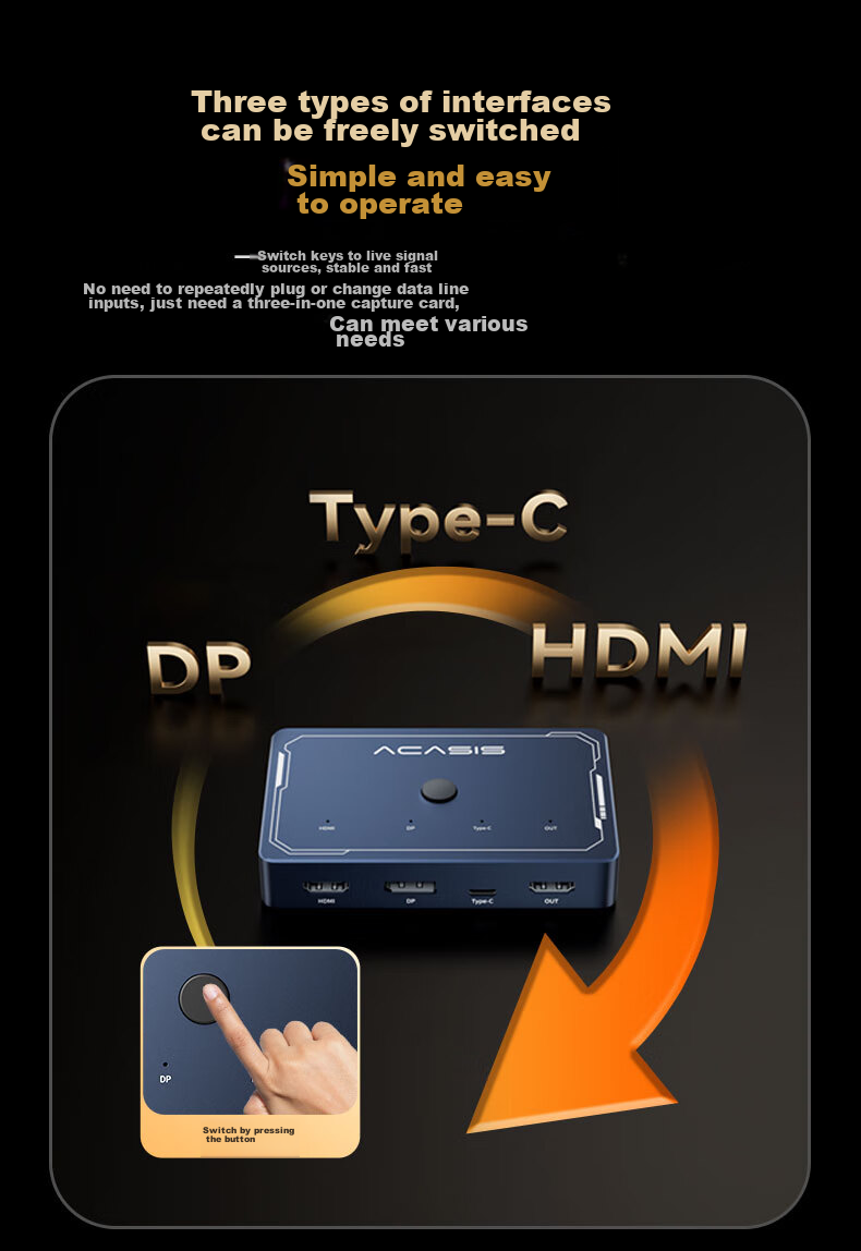 Acasis Video Capture Card, 4K 60Hz HD Video DP Capture Card, Multi-Channel Live Streaming Dedicated Switcher for Studio, HDMI/DP/Type-C Compatible, Phone Camera Recording, VC-008 8