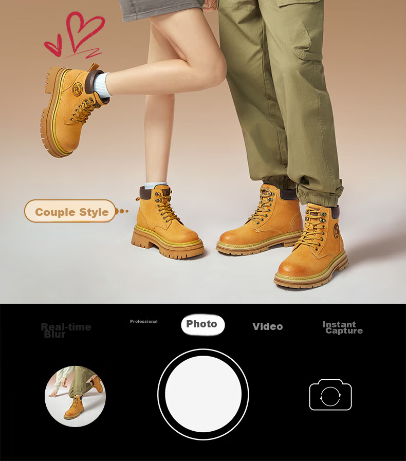 CAMEL [Shanze] Men's Yellow Boots, Fashionable Martin Boots, Casual Work Boots, L14W307636, Gray, Size 39 19