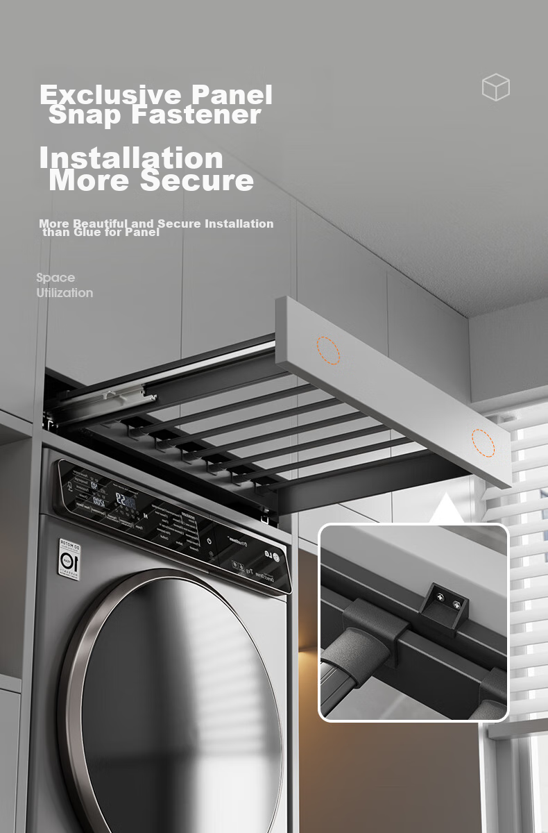 Cobbe Washing Machine Hidden Clothes Drying Rack, Retractable Folding Pull-Out Clothes Drying Rack, Clothes Drying Gadget with Removable Panel, Depth 45 Cm 9