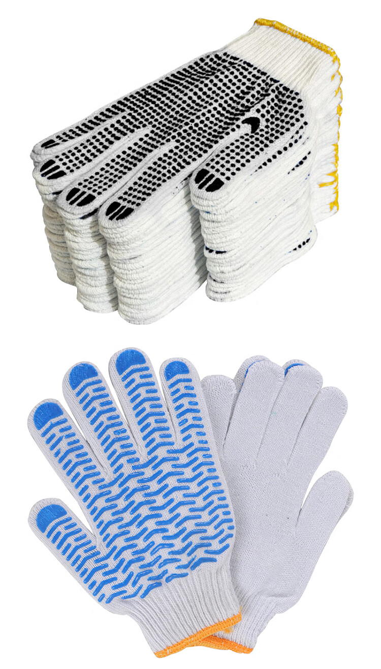 Gongzhe Cotton Work Gloves, Non-Slip, Thickened And Wear-Resistant, for Construction Work, Black Dotted Non-Slip Gloves, 12 Pairs, One Size Fits All 8