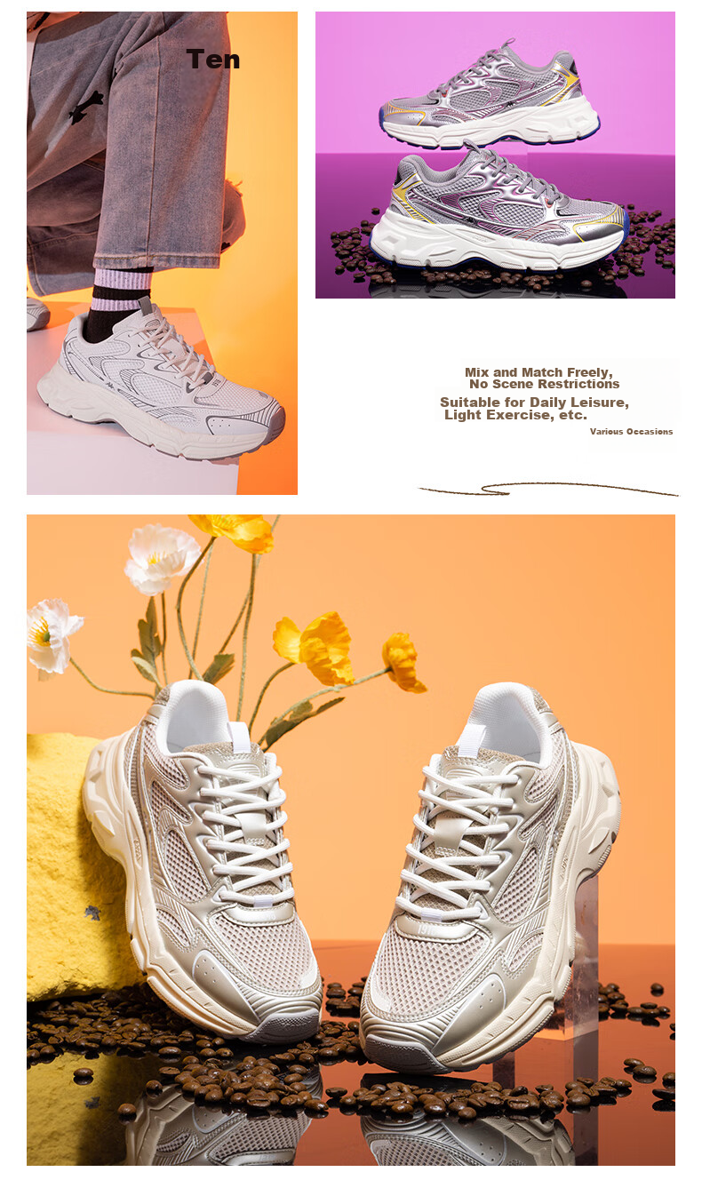 Kappa Hydrogen Track Dad Sneakers, Women's Shoes, Autumn Breathable Height-Increasing Casual Versatile White Shoes, Shark Gray, Size 37 13