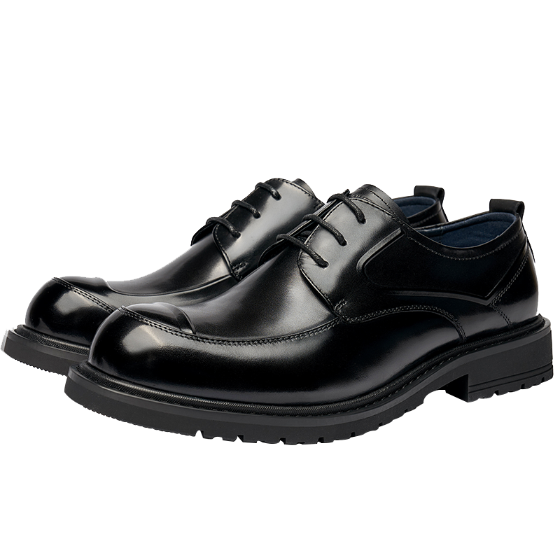 LAORENTOU Men's Leather Shoes, Top-Grain Leather, Classic Business Dress Shoes, Thick-Soled Formal Leather Shoes, 522010119, Black, Size 43