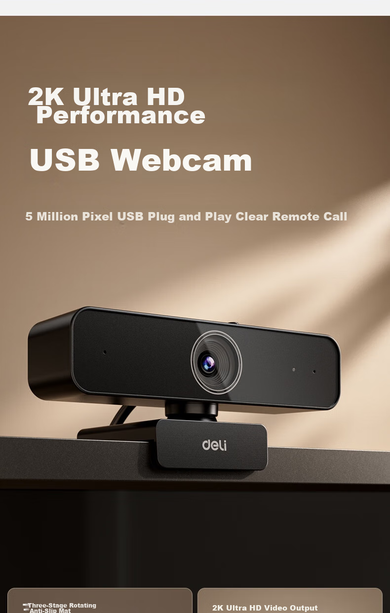 Deli Camera, 2K HD Live Streaming with Microphone, Auto Focus, USB External Camera, Suitable for Desktop And Laptop, Video Conferencing, Online Classes, Video Calls, MM102 2