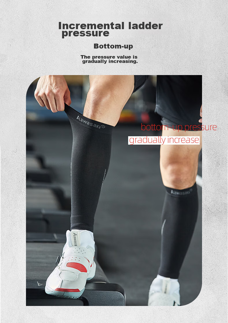 KAWASAKI Sports Leg Guards, Running Fitness Compression Socks, Basketball Football Shin Sleeves, A3433 Black M Size, Two-Pack 5