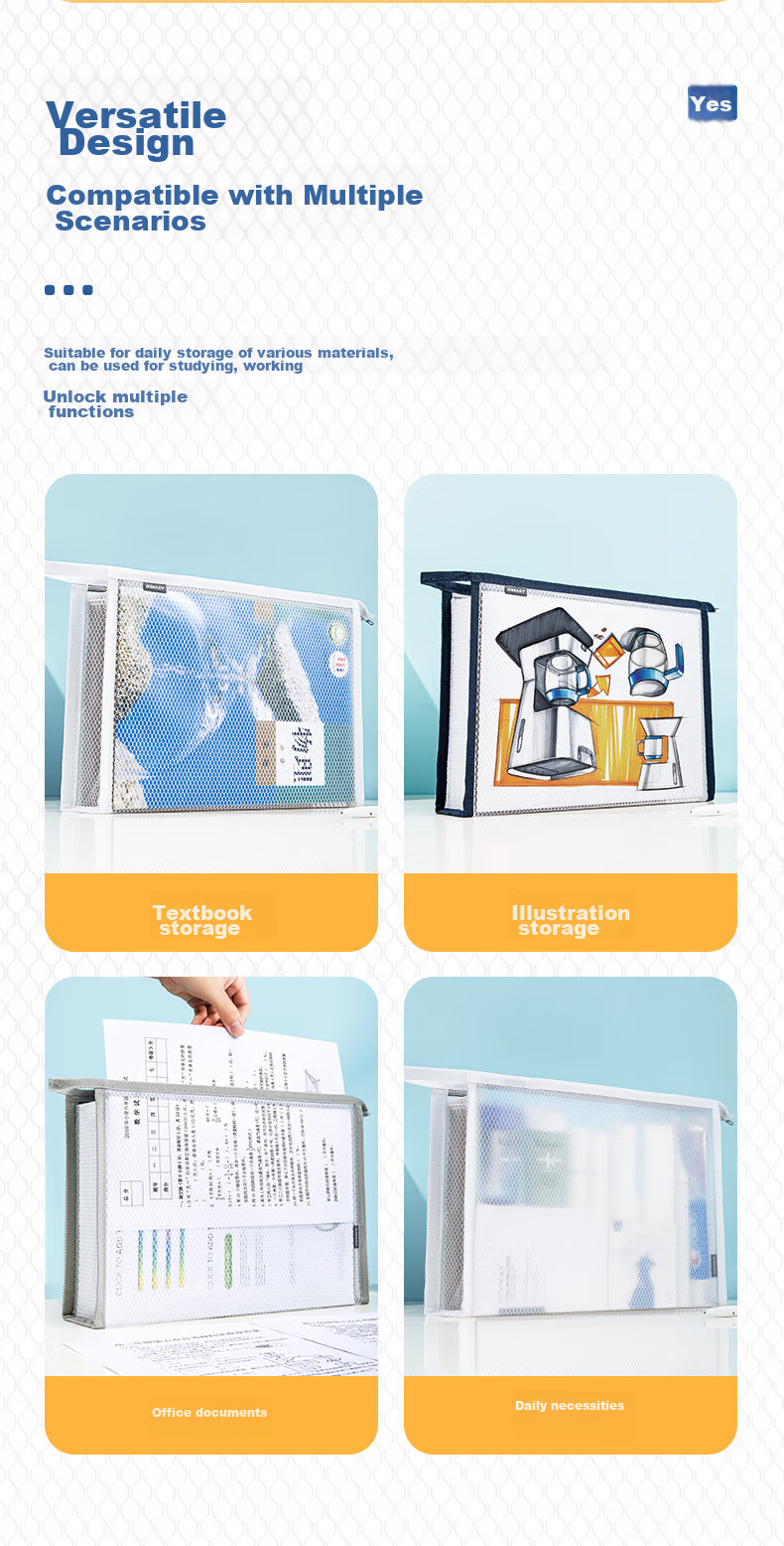 Jindeli A4 Transparent File Folder, Zipper Document Bag, Subject Classification Pouch, Homework Storage Bag, Handheld Elementary School Book Bag, Office Supplies Tutoring Bag, Exam Bag, Blue FB8726 8