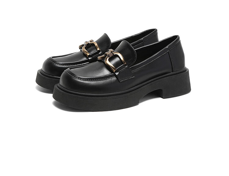 Dusto Round Toe Versatile Leather Shoes for Women, 2026 New Spring Slip-On Women's Shoes, Black Thick-Soled Heightening Loafers 18