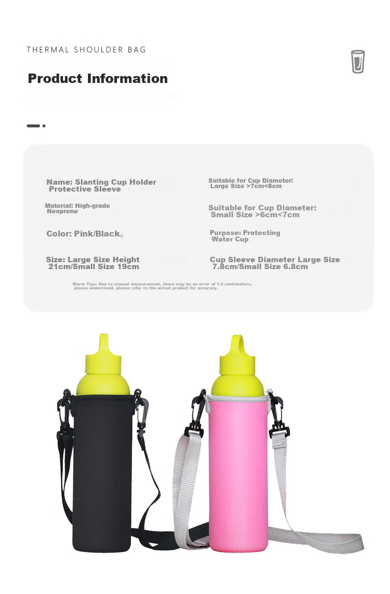 Xingyuelan Insulated Cup Cover, Strap Style Anti-Collision Water Bottle Protective Case Portable Cup Storage Pouch Bag Black Large Size 2