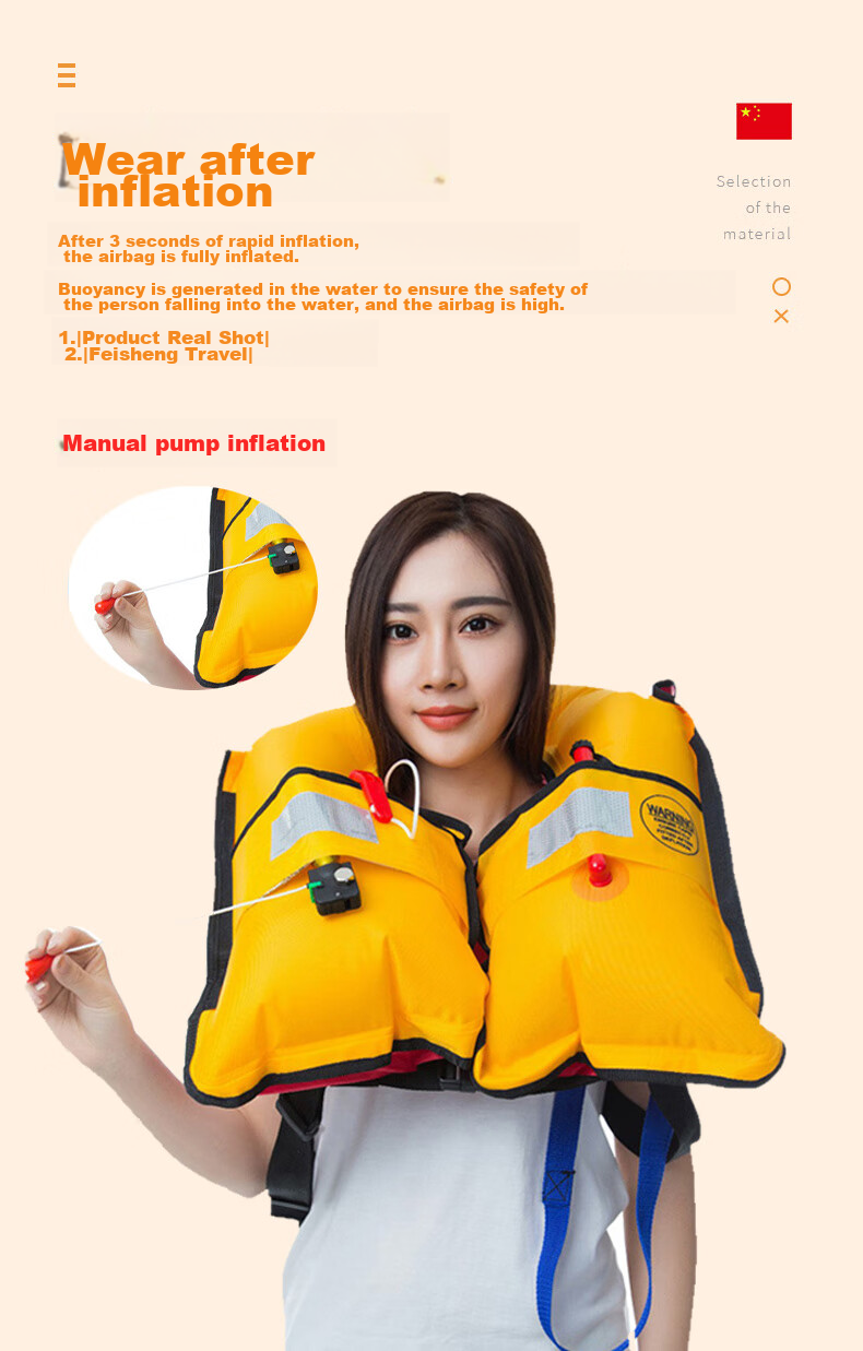ASORAIN Red Automatic Inflatable Life Jacket, Professional Fishing Rescue Boat, Thickened Portable Foldable Equipment with High Buoyancy Vest 7