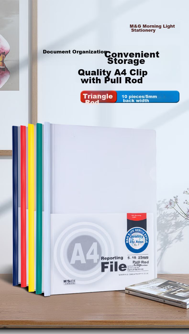 M&G A4/5mm Colored Triangular Pull Rod Binder Clip, Office Report Folder Pull Rod Clip Student Exam Organizer Document File Folder, Pack of 10 ADM94519 1