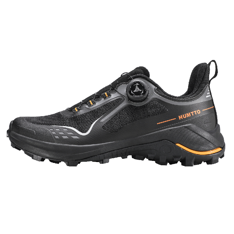 HUMTTO Mesh Hiking Shoes with Rotary Buckle Quick-Release System, Men's Outdoor Comfortable Breathable Trekking Shoes, Black, Size 44