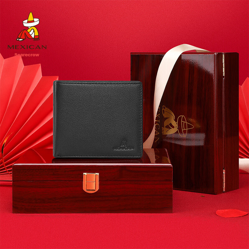 MEXICAN Men's Short Wallet, Top-Grain Leather, Lightweight And Soft Card Holder, High-End Gift Box, Birthday Present for Men And Fathers
