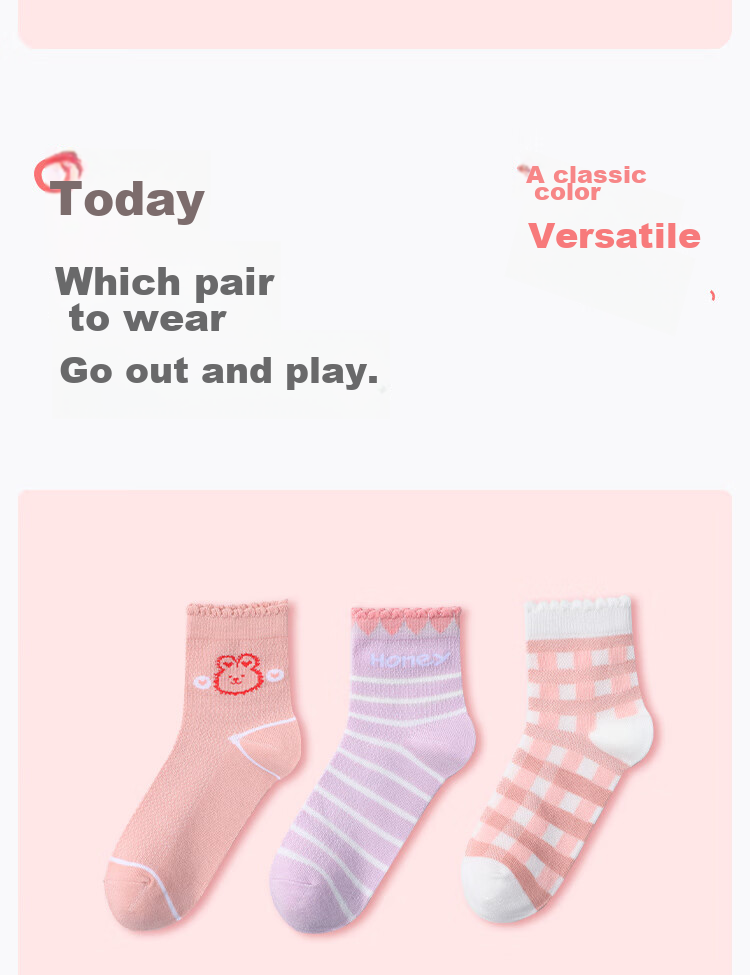 LangSha Children's Socks, Girls' Mesh Cotton Socks, Spring And Summer Thin Mid-Calf Socks for Girls, Students, Small Bear Pattern (6 Pairs) 3