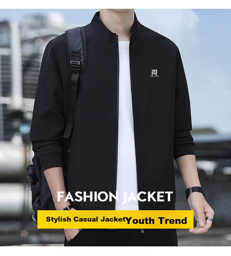 ROMON Jacket for Men, Autumn Outerwear, Stand-Up Collar Executive Business Jacket, Versatile Commuter Menswear ZH606 Black L 8