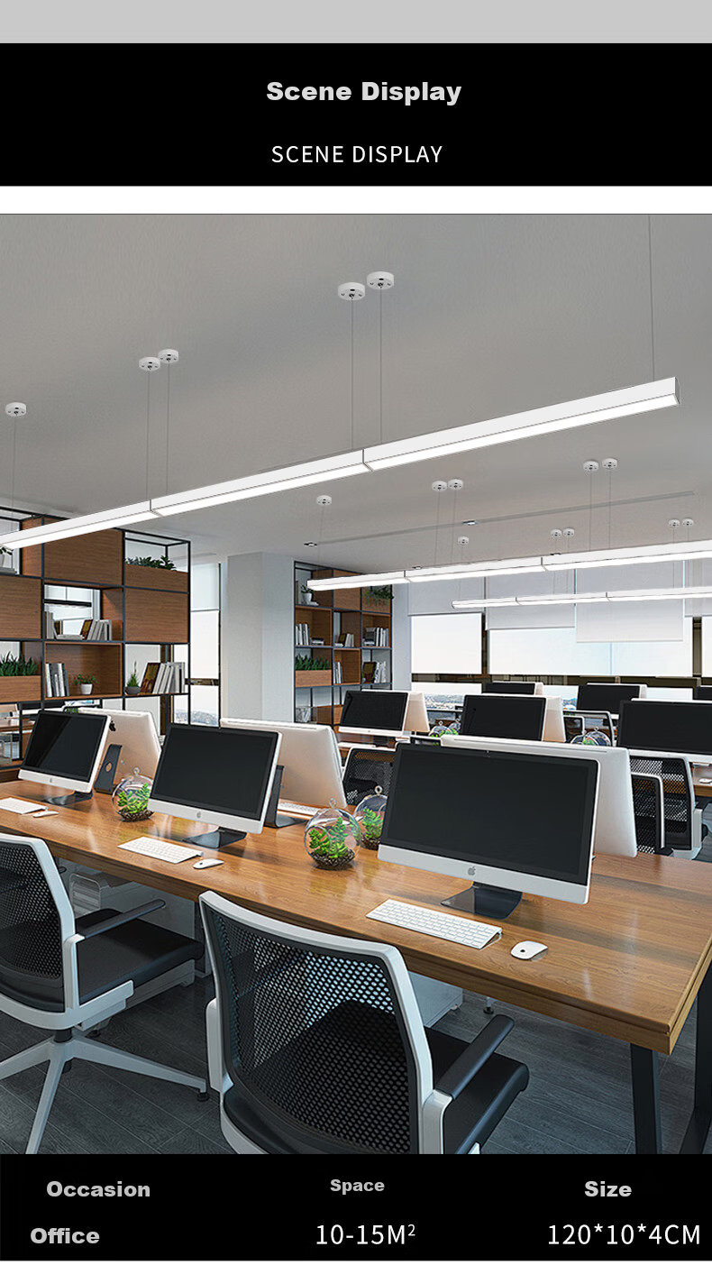 Dengling Office Pendant Light, LED Strip Light, Suspended And Ceiling-Mounted Dual-Use, Ultra-Bright Energy-Saving, for Office Buildings, Supermarkets, Shopping Malls, Industrial Projects, Specialized Flat Panel Light, White Frame Right Angle, 120x10cm 40W Cool White 4