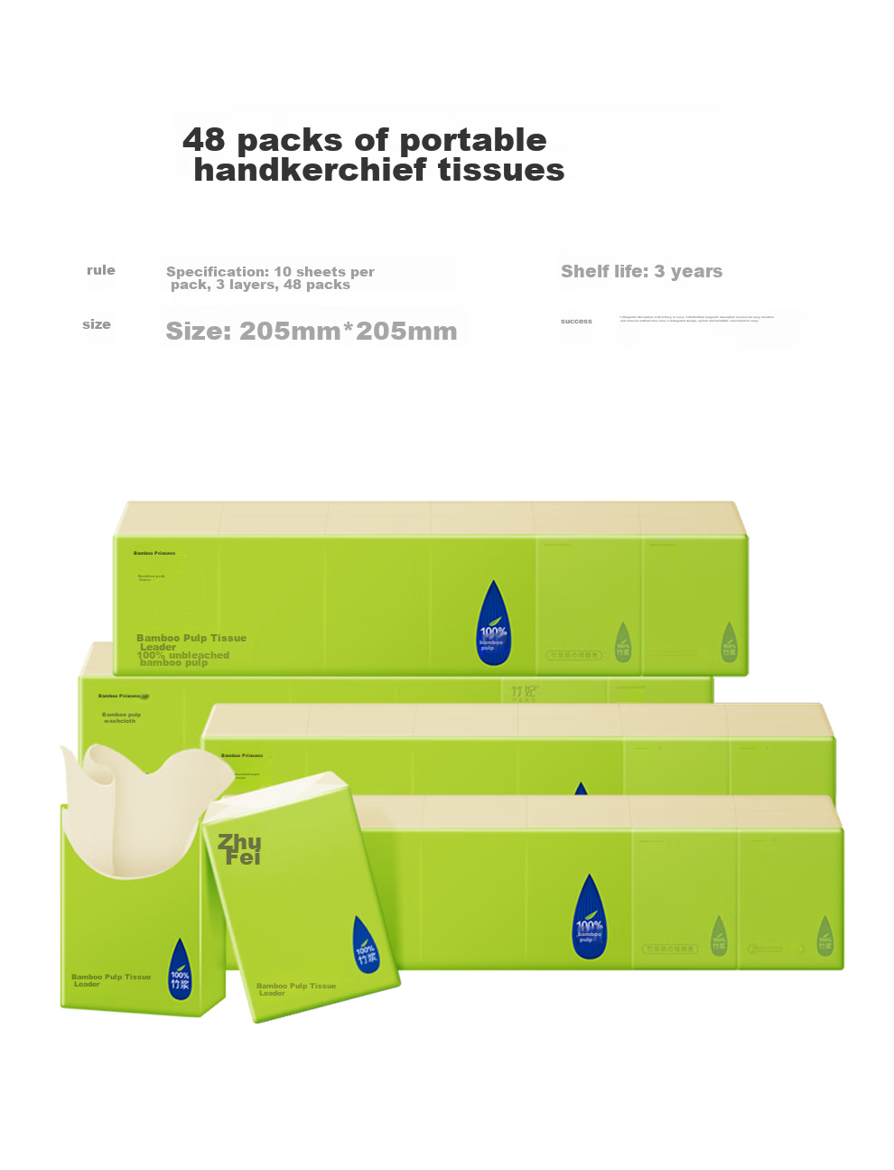 Zofee Mini Pocket Tissues, 3-Ply, 10 Sheets * 48 Packs, Natural Color Facial Tissues, Napkins for Meals 3