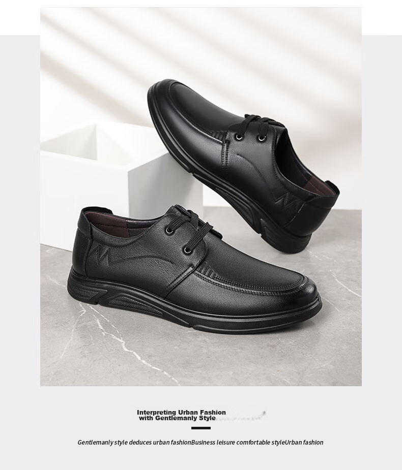 LAORENTOU Men's Leather Shoes, Spring And Autumn Business Casual Shoes, Top-Layer Cowhide Lace-Up Wear-Resistant Non-Slip Men's Shoes LA12049 Black 42 4