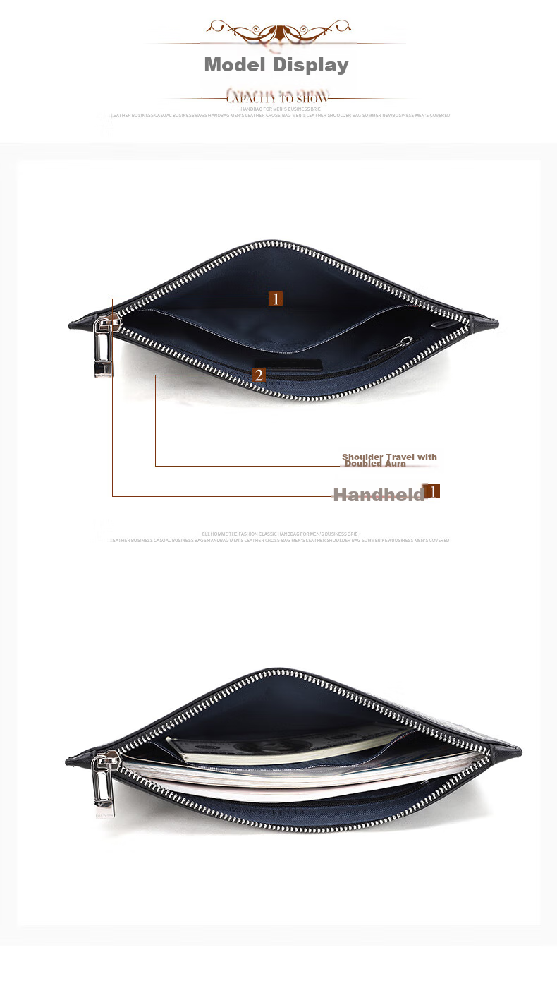 ELLE HOMME Business Clutch Bag, Men's Top-Grain Leather Handbag, Large Capacity Casual Envelope Bag for Men, EB088200701 Black, Birthday Gift for Boyfriend 4