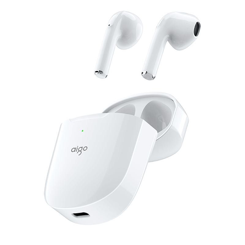 Aigo Wireless Bluetooth Earphones, Semi In-Ear Style, Ultra-Long Battery Life of 70 Hours, Gaming And Sports Noise-Cancelling Headphones, Compatible with Apple And Xiaomi Phones, T50 Ice White