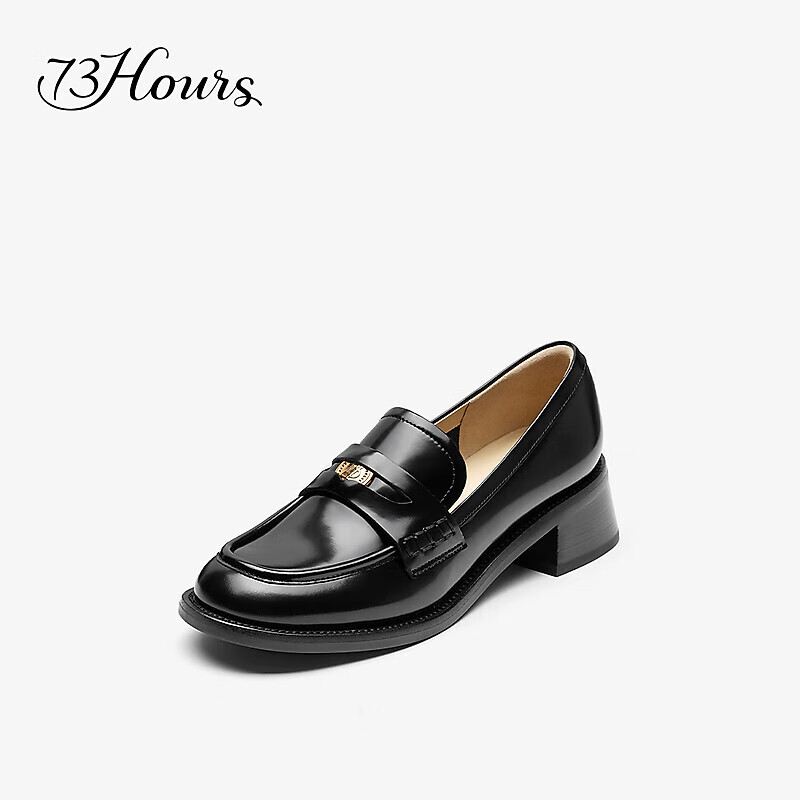 73Hours Celebrity-Inspired Women's Shoes, Wind Dile Zhang New Style Coin Loafers, Chunky Heel Leather Shoes, Fashionable Casual Women's Footwear