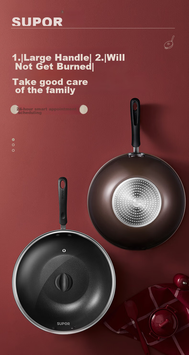 SUPOR Non-Stick Wok, Flat-Bottom Frying Pan for Stir-Frying And Steak Cooking, Low Smoke, 28cm, Gas Stove Specific, EC28JYJ02-N 3